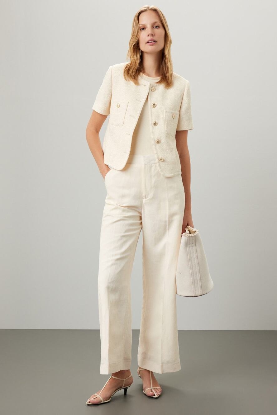 Scotch & Soda Hana Tailored High Rise Wide Leg Pants in Off White Size 26/30